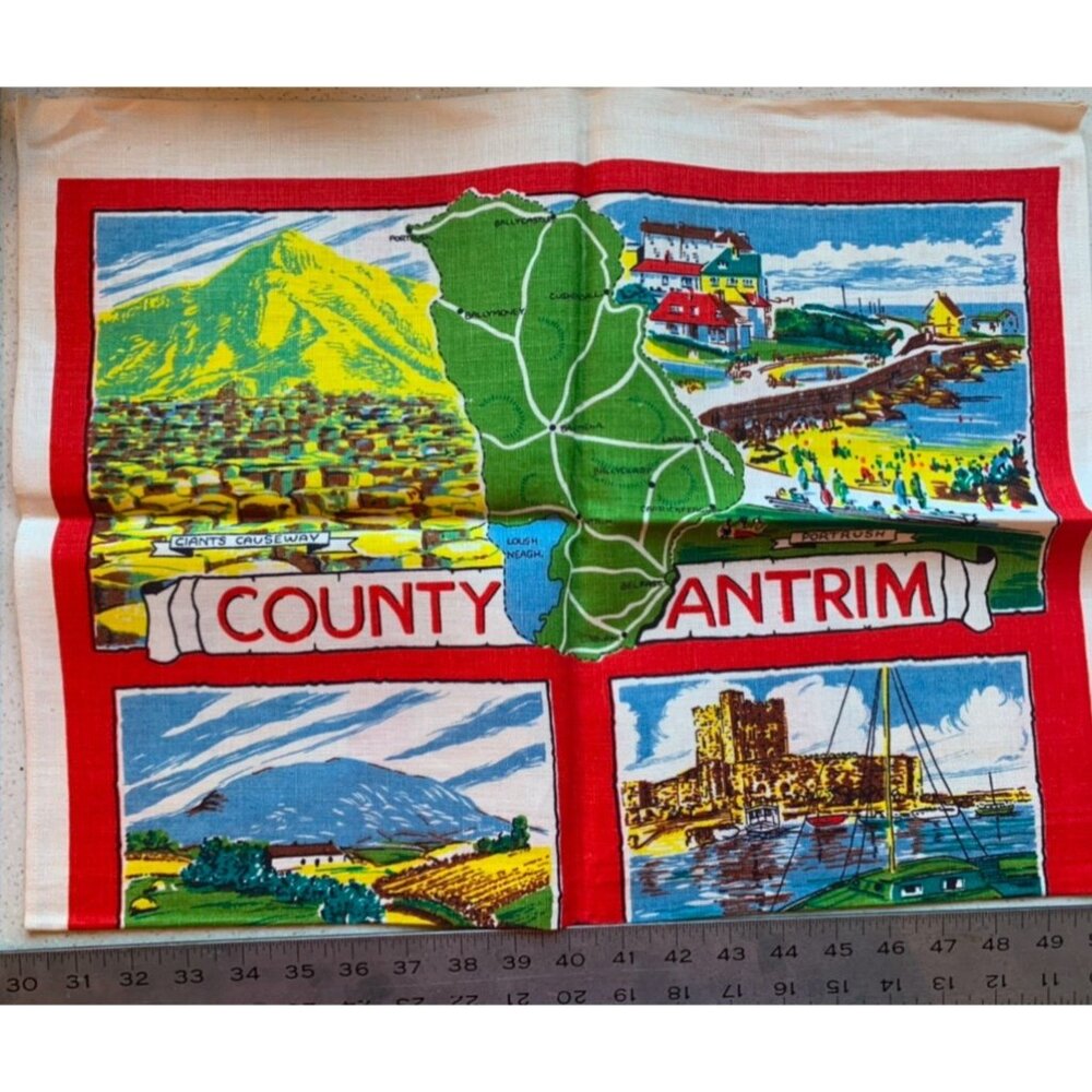 Vintage County Antrim Irish Linen Tea Towel 32" X 21" Made In Ireland